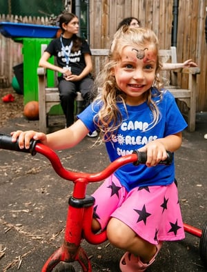 Camp Corlears - 3s camper on a bike in the backyard