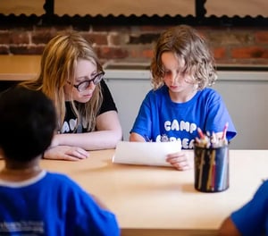 Camp Corlears - 5/6s camper working on a worksheet