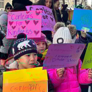 students marching in the march for kindness